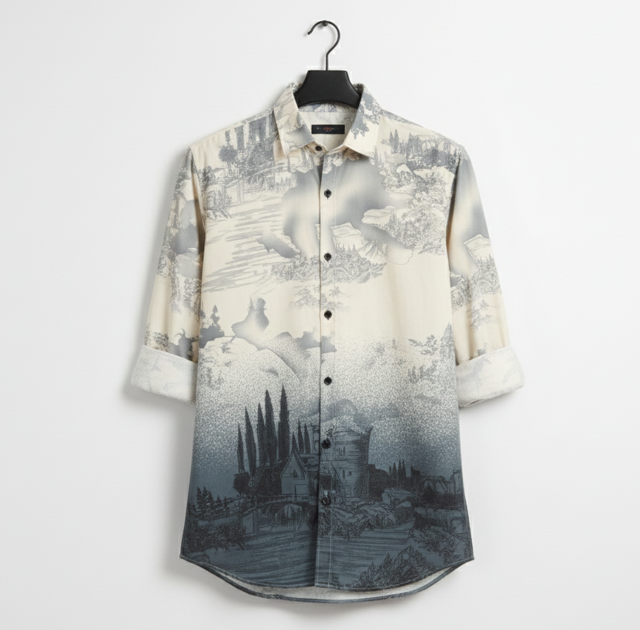 Dark Fantasy Toile Print Button-Down Shirt for Men