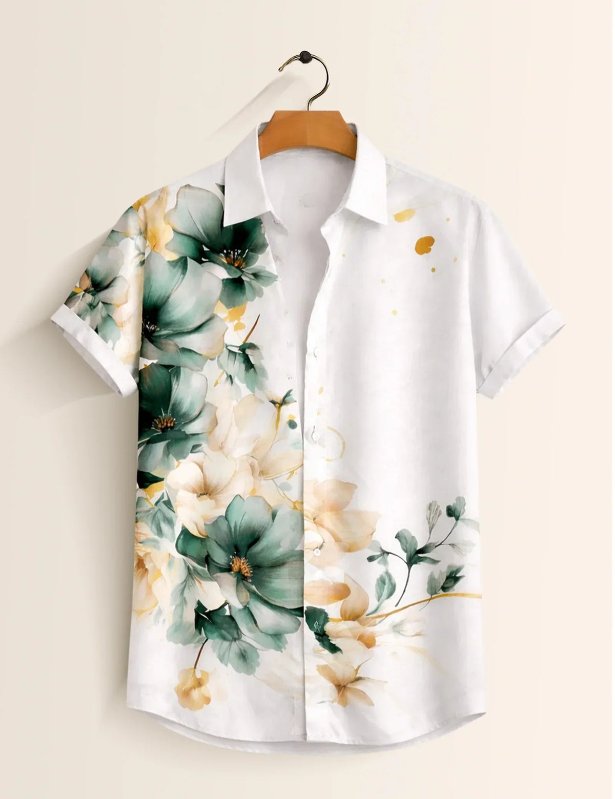 Green Side Flower Printed Men's Shirt - XPST
